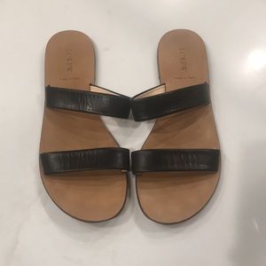 J.Crew black leather strap slides